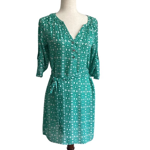 Banana Republic Green & White Print A-Line Dress Size 0 - Picture 1 of 13
